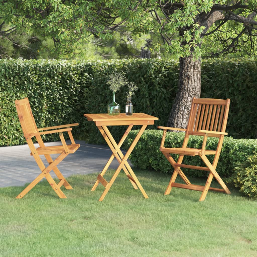 3 Piece Folding Garden Dining Set Solid Acacia Wood With Armrest