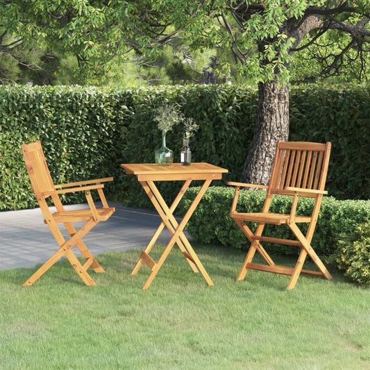 3 Piece Folding Garden Dining Set Solid Acacia Wood With Armrest