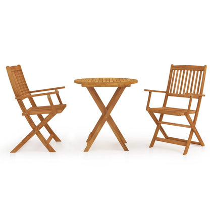 3 Piece Folding Bistro Set Solid Wood Acacia With Armrests