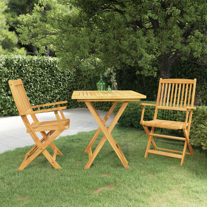 3 Piece Folding Bistro Set Solid Wood Acacia With Armrests