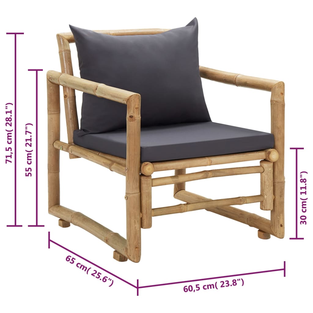 Garden Chairs With Cushions 2 Pcs Bamboo
