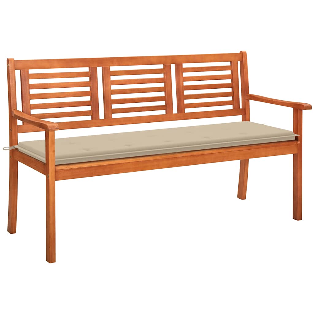 2-Seater Garden Bench With Cushion Solid Eucalyptus Wood