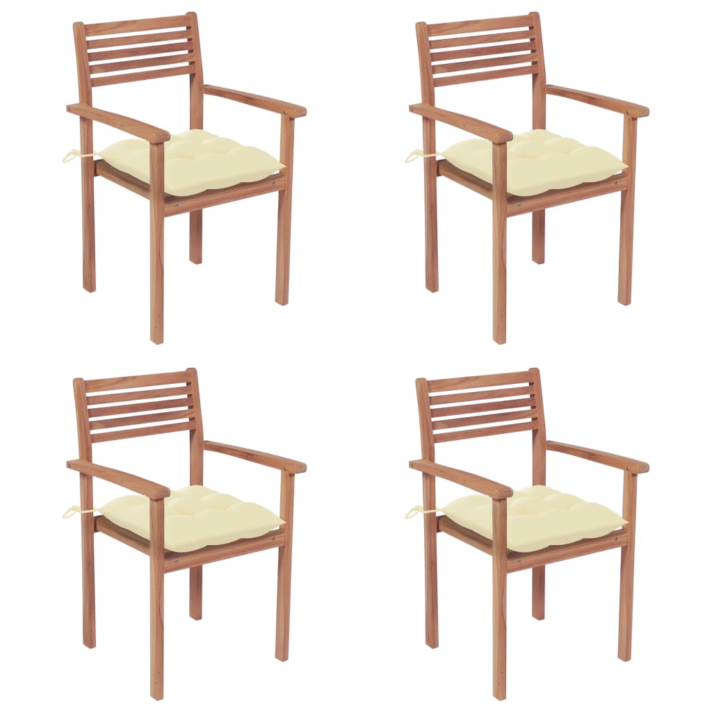 Stackable Garden Chairs With Cushions 8 Pcs Solid Teak Wood