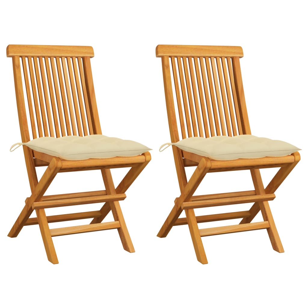 Garden Chairs With Cushions 2 Pcs Solid Teak Wood