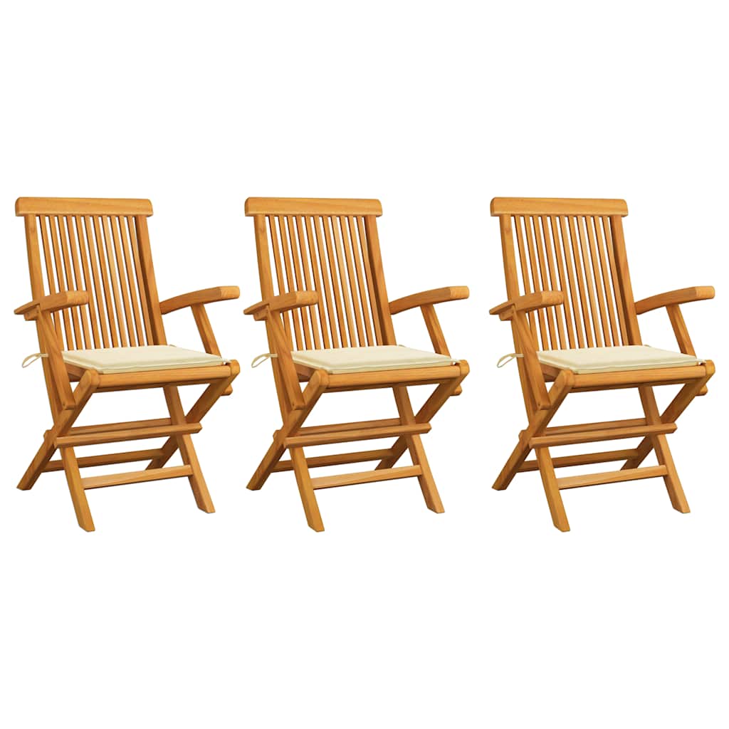 Garden Chairs With Cushions 3 Pcs Solid Teak Wood