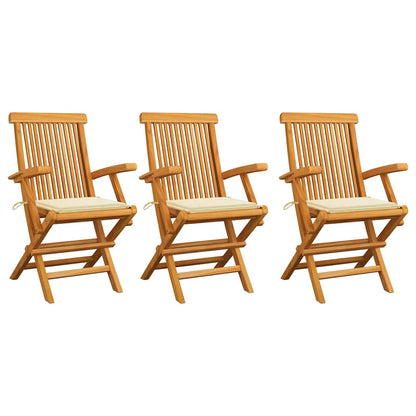 Garden Chairs With Cushions 3 Pcs Solid Teak Wood