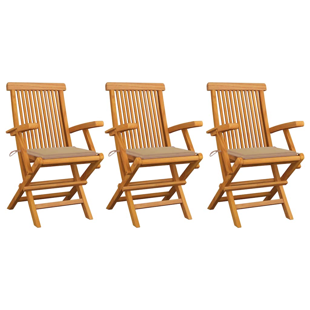 Garden Chairs With Cushions 3 Pcs Solid Teak Wood