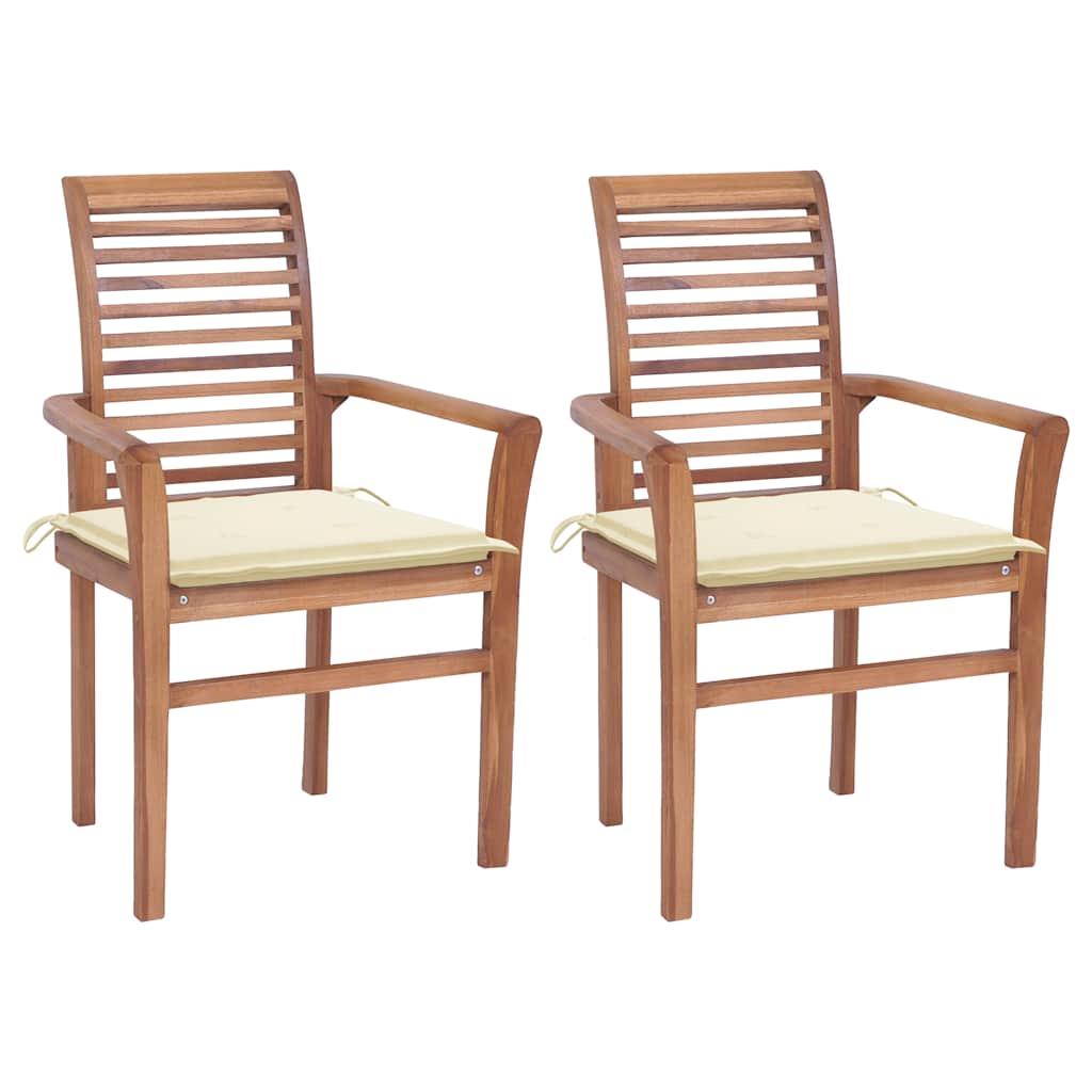 Dining Chairs 2 Pcs With Cushions Solid Teak Wood