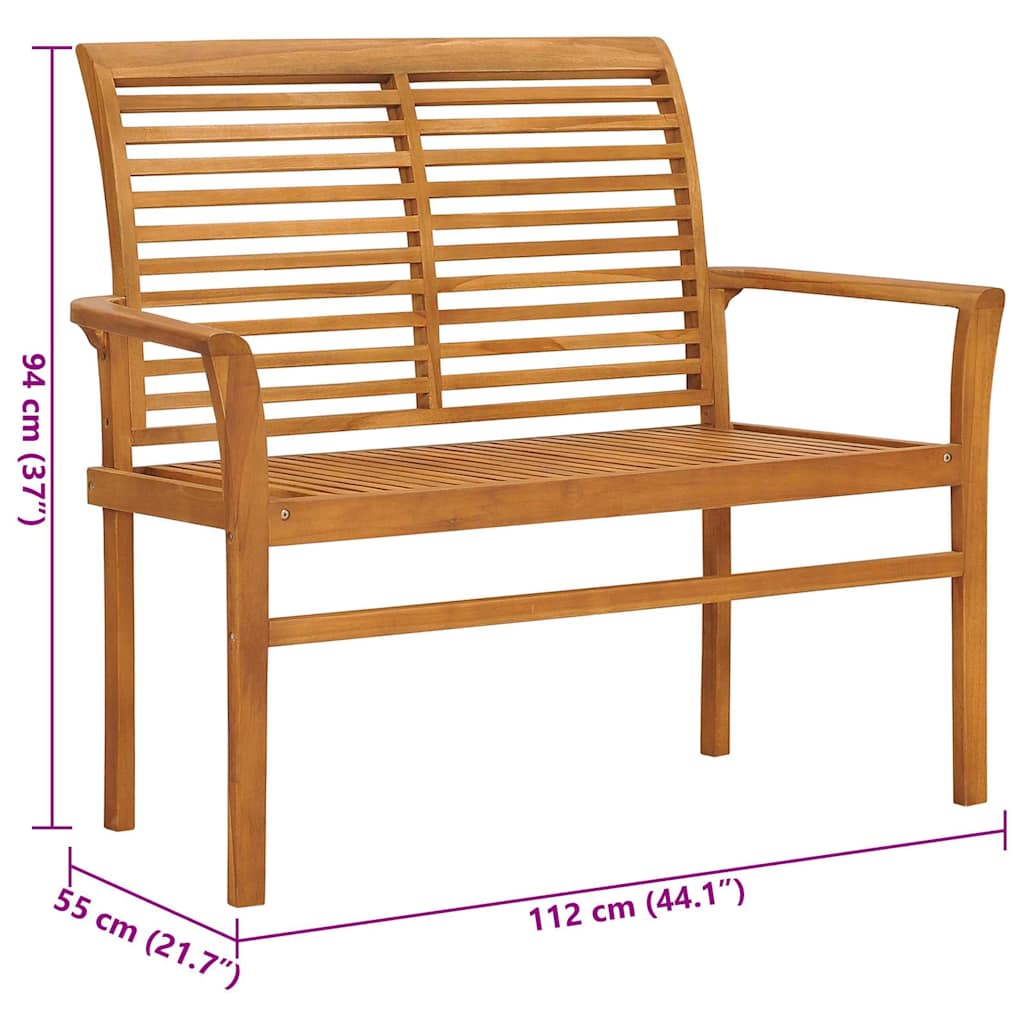 Garden Bench With Cushion 112 Cm Solid Teak Wood