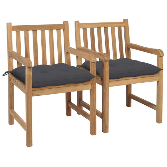 Garden Chairs 2 Pcs With Cushions Solid Teak Wood