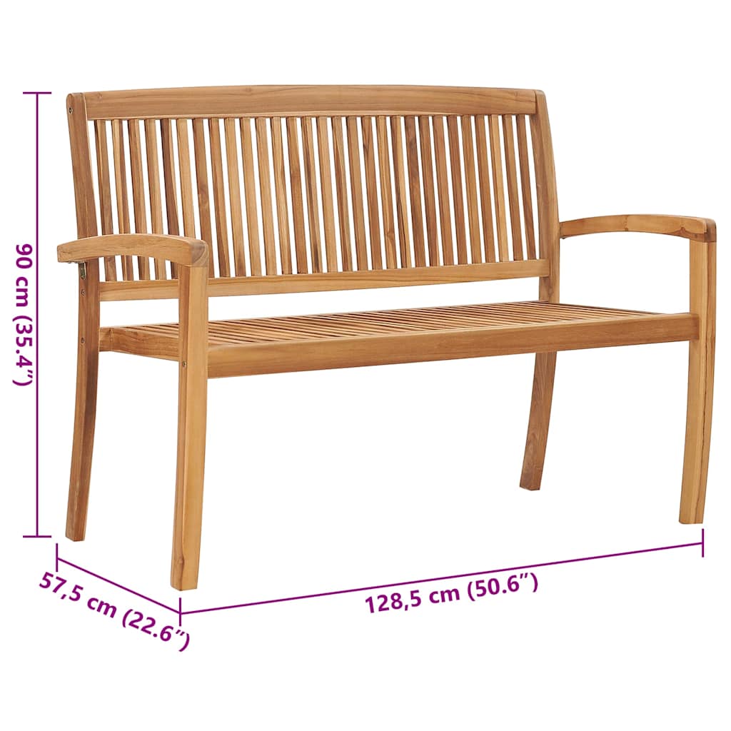 Stacking Garden Bench With Cushion 128.5 Cm Solid Teak Wood