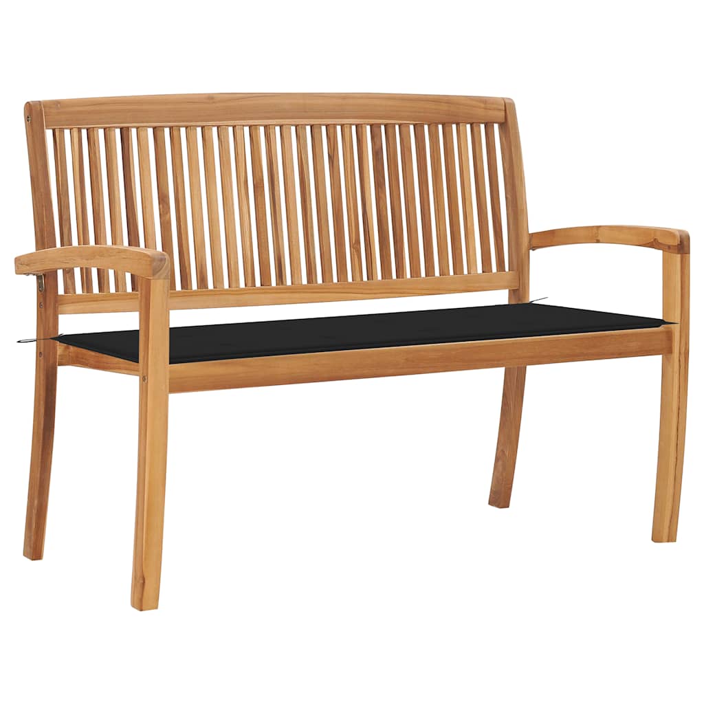 Stacking Garden Bench With Cushion 128.5 Cm Solid Teak Wood