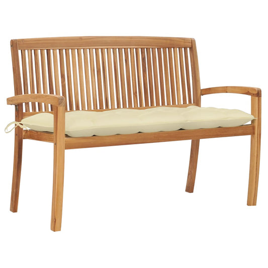 Stacking Garden Bench With Cushion 128.5 Cm Solid Teak Wood