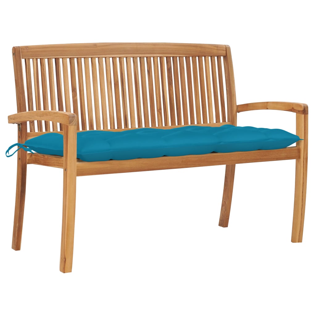 Stacking Garden Bench With Cushion 128.5 Cm Solid Teak Wood