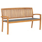 Stacking Garden Bench With Cushion 128.5 Cm Solid Teak Wood