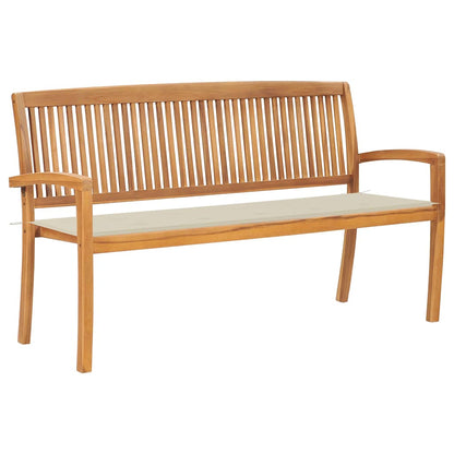 Stacking Garden Bench With Cushion 128.5 Cm Solid Teak Wood
