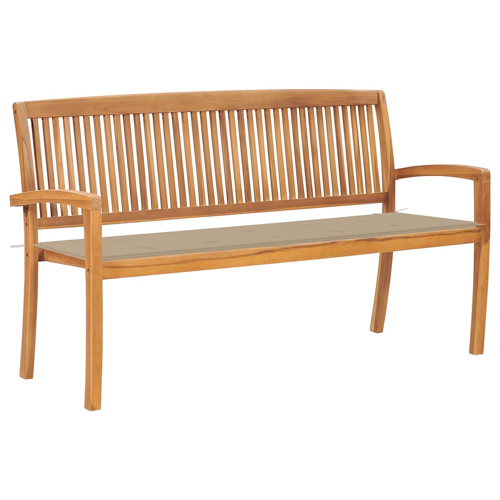 Stacking Garden Bench With Cushion 128.5 Cm Solid Teak Wood