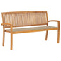 Stacking Garden Bench With Cushion 128.5 Cm Solid Teak Wood