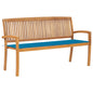 Stacking Garden Bench With Cushion 128.5 Cm Solid Teak Wood