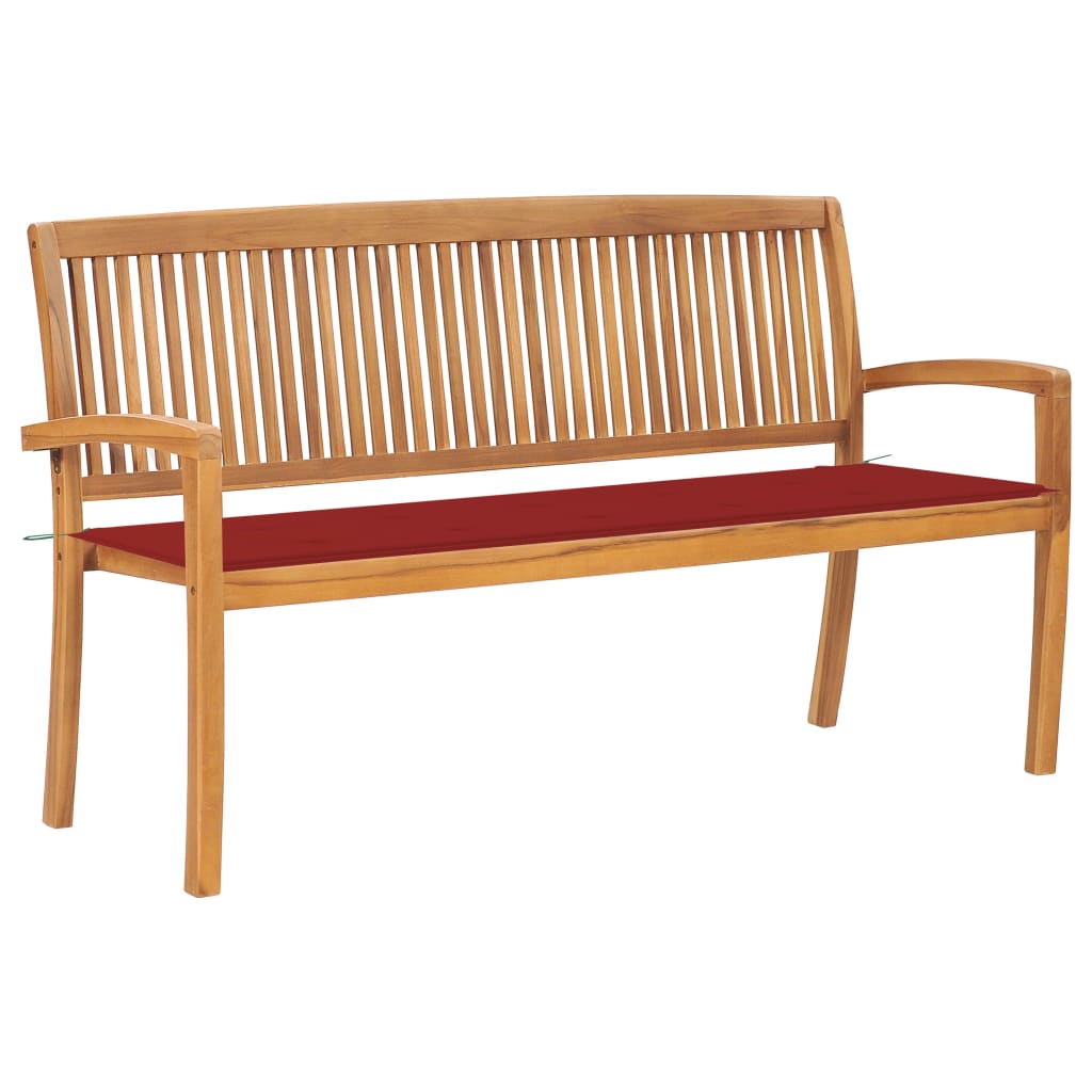 Stacking Garden Bench With Cushion 128.5 Cm Solid Teak Wood