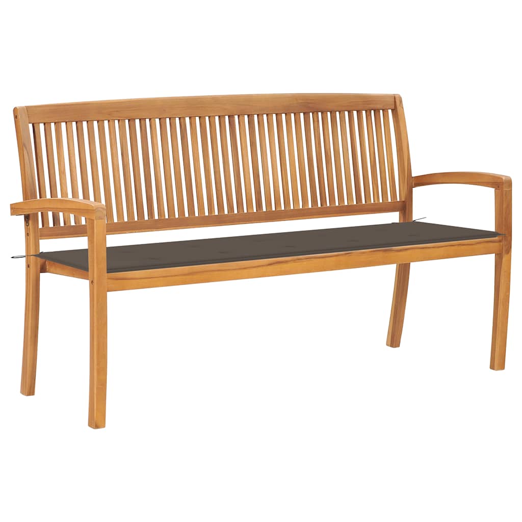 Stacking Garden Bench With Cushion 128.5 Cm Solid Teak Wood