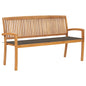 Stacking Garden Bench With Cushion 128.5 Cm Solid Teak Wood