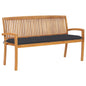 Stacking Garden Bench With Cushion 128.5 Cm Solid Teak Wood