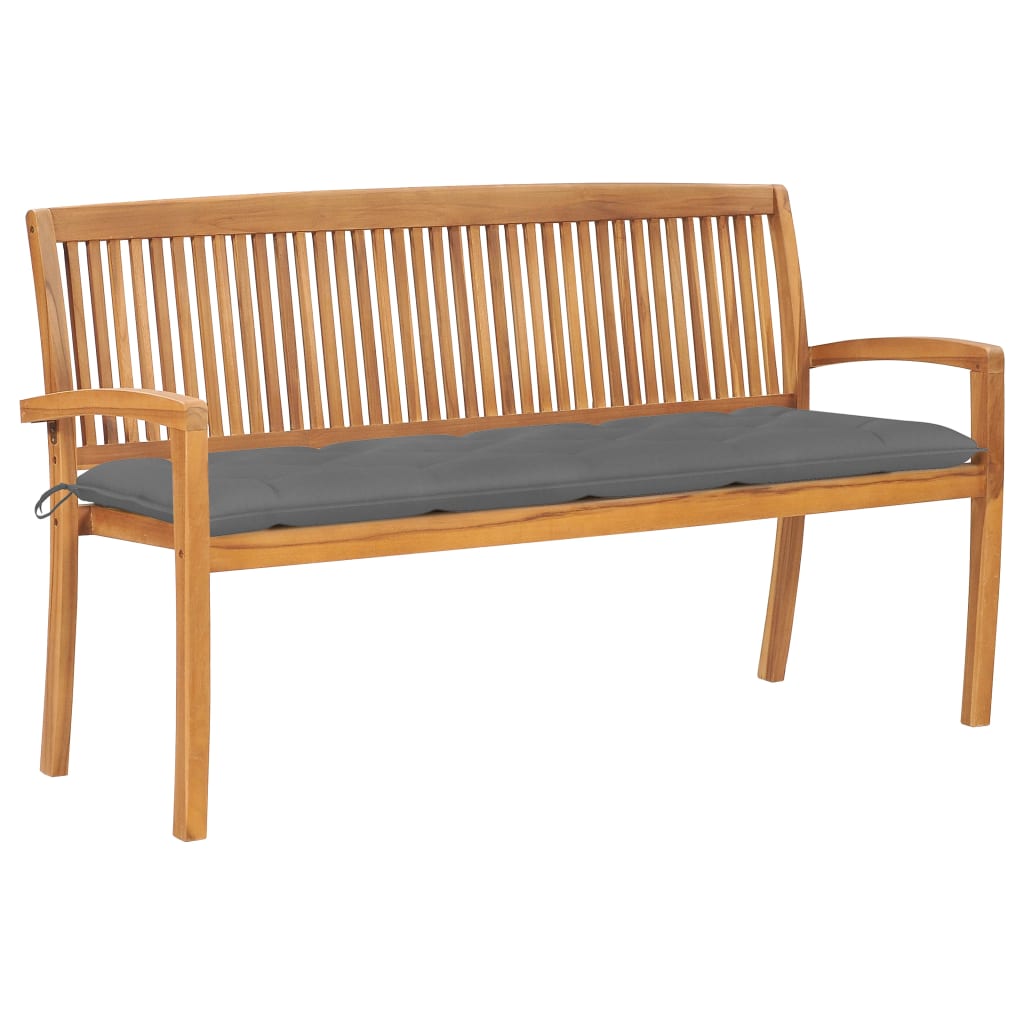 Stacking Garden Bench With Cushion 128.5 Cm Solid Teak Wood