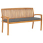 Stacking Garden Bench With Cushion 128.5 Cm Solid Teak Wood