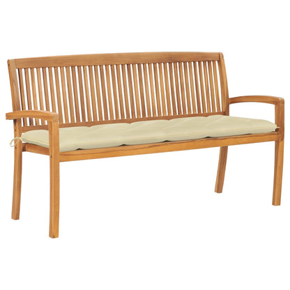 Stacking Garden Bench With Cushion 128.5 Cm Solid Teak Wood