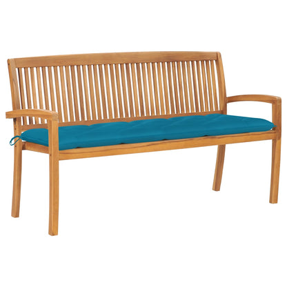 Stacking Garden Bench With Cushion 128.5 Cm Solid Teak Wood