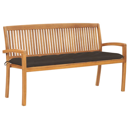 Stacking Garden Bench With Cushion 128.5 Cm Solid Teak Wood
