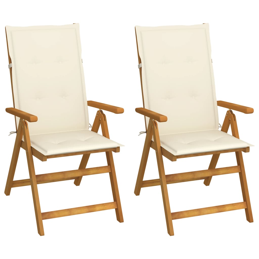 Garden Reclining Chairs 2 Pcs With Cushions Solid Acacia Wood