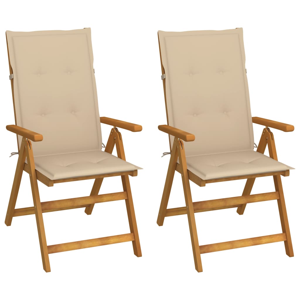 Garden Reclining Chairs 2 Pcs With Cushions Solid Acacia Wood