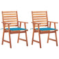 Outdoor Dining Chairs 2 Pcs With Cushions Solid Acacia Wood