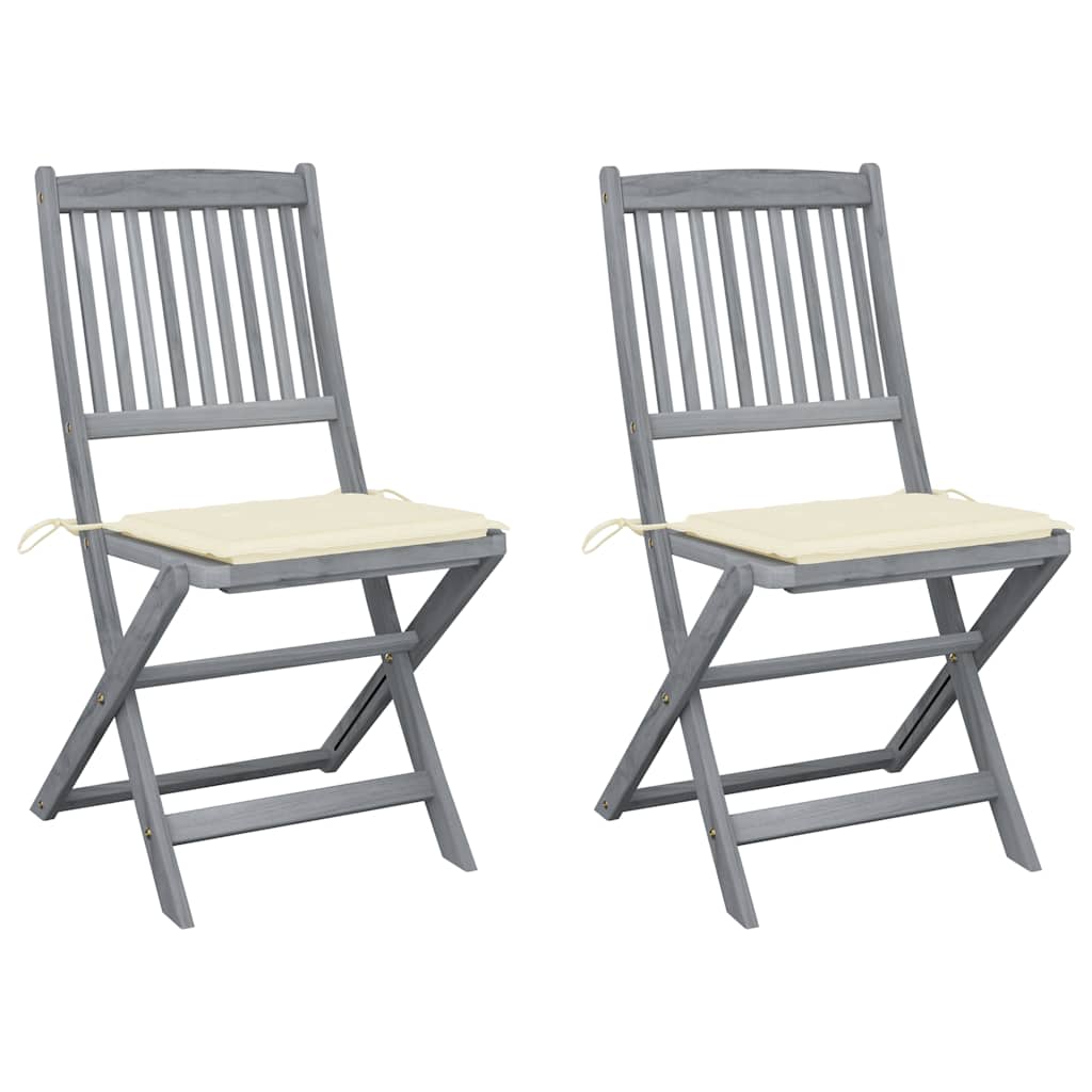 Folding Outdoor Chairs 4 Pcs With Cushions Solid Acacia Wood