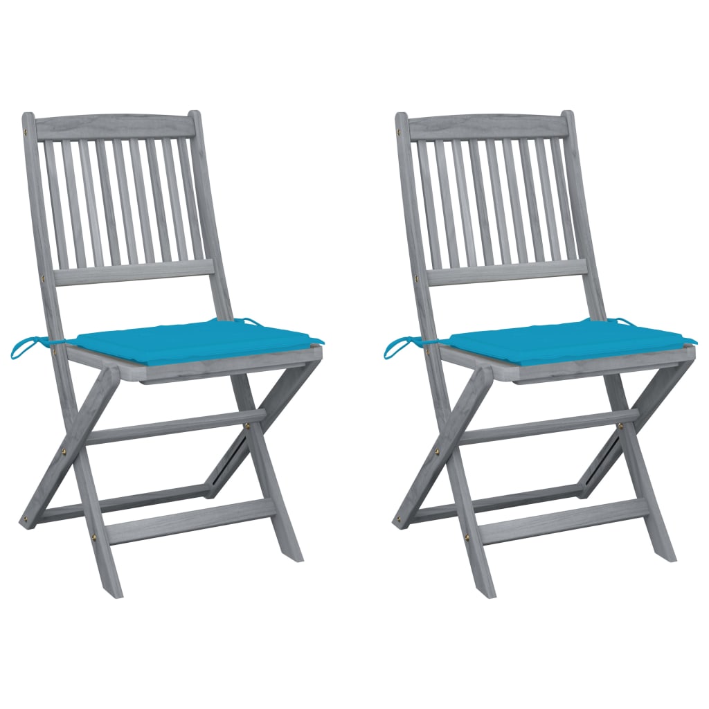 Folding Outdoor Chairs 4 Pcs With Cushions Solid Acacia Wood