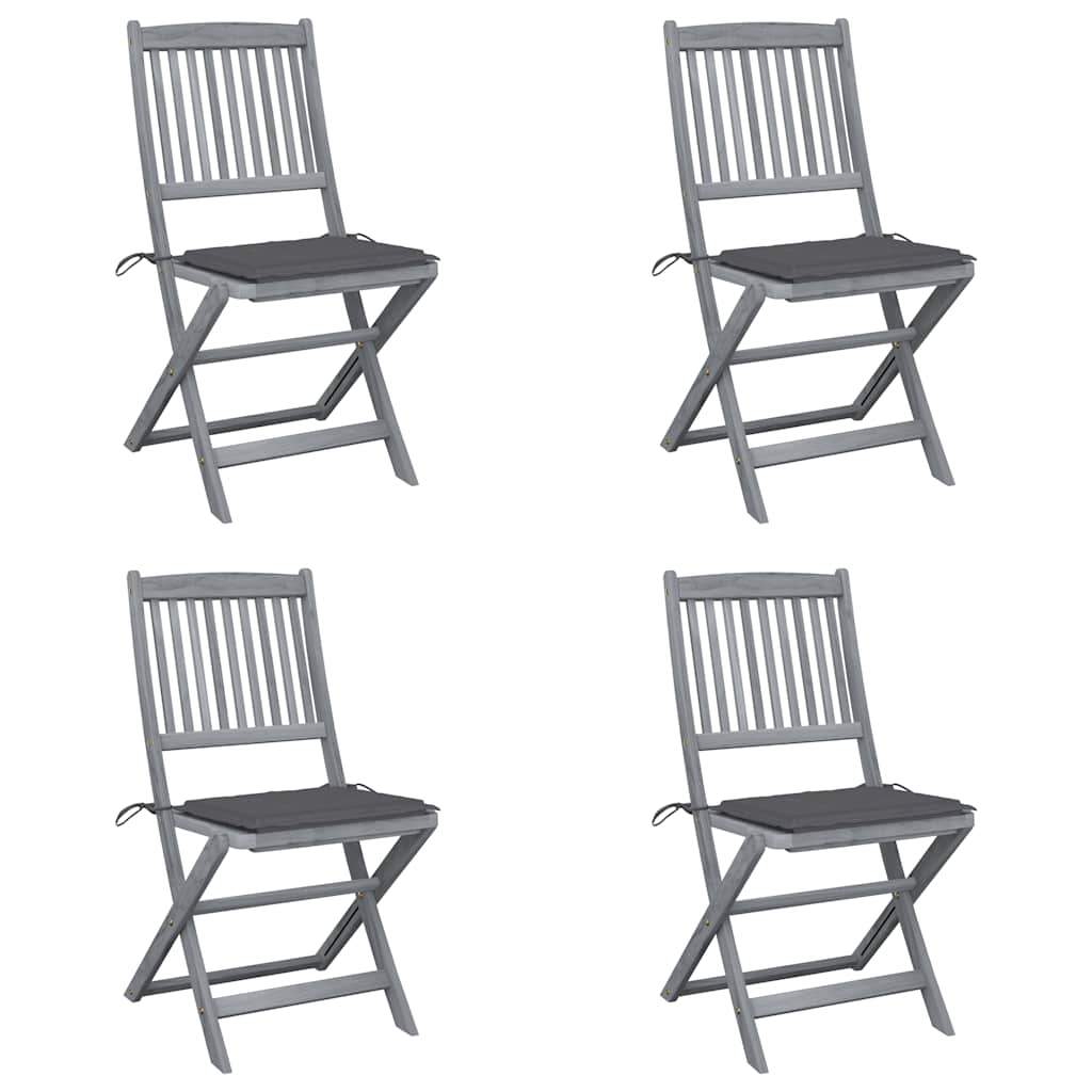 Folding Outdoor Chairs 4 Pcs With Cushions Solid Acacia Wood