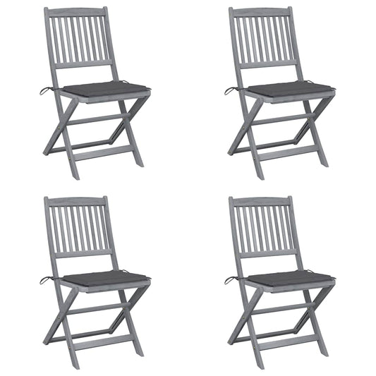 Folding Outdoor Chairs 4 Pcs With Cushions Solid Acacia Wood