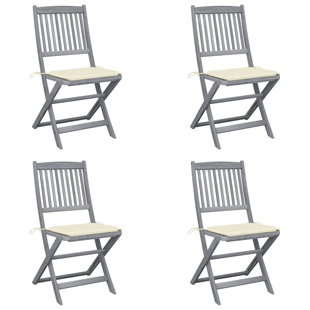 Folding Outdoor Chairs 4 Pcs With Cushions Solid Acacia Wood