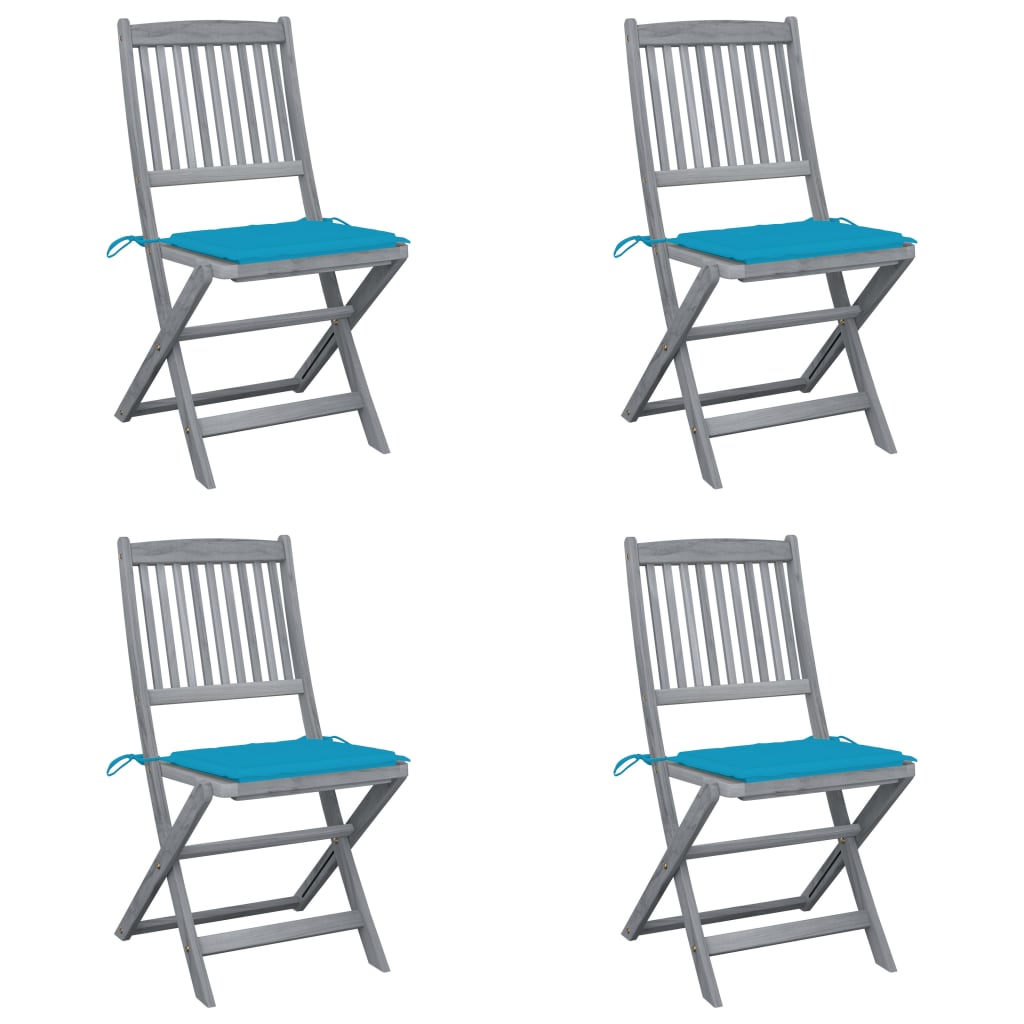 Folding Outdoor Chairs 4 Pcs With Cushions Solid Acacia Wood