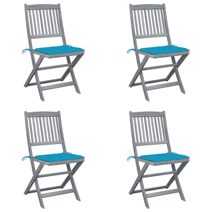 Folding Outdoor Chairs 4 Pcs With Cushions Solid Acacia Wood