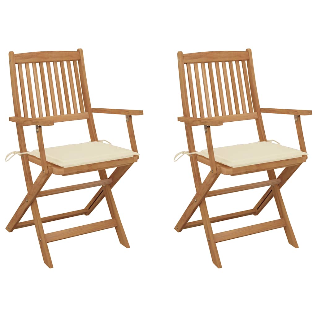 Folding Garden Chairs 4 Pcs With Cushions Solid Wood Acacia