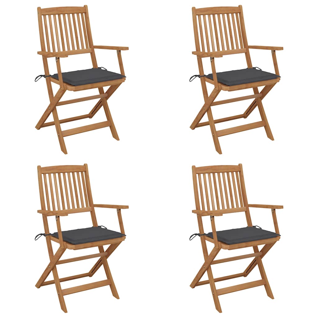 Folding Garden Chairs 4 Pcs With Cushions Solid Wood Acacia