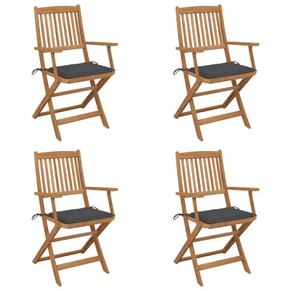 Folding Garden Chairs 4 Pcs With Cushions Solid Wood Acacia