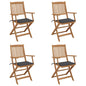 Folding Garden Chairs 4 Pcs With Cushions Solid Wood Acacia