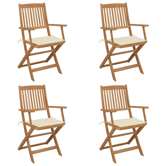 Folding Garden Chairs 4 Pcs With Cushions Solid Wood Acacia