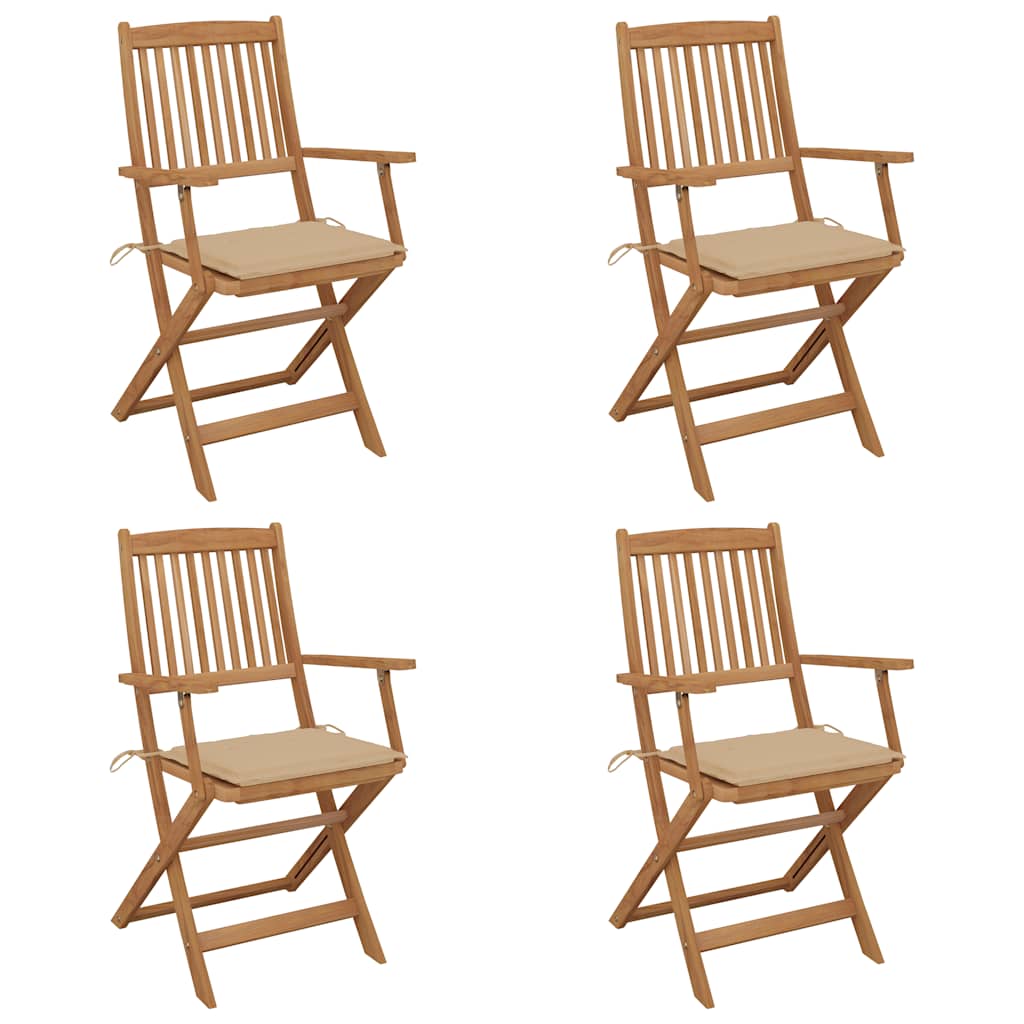 Folding Garden Chairs 4 Pcs With Cushions Solid Wood Acacia