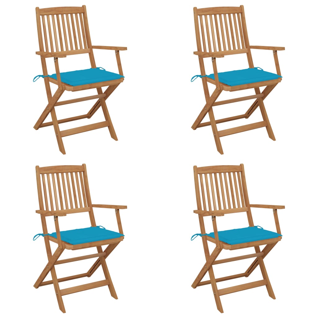 Folding Garden Chairs 4 Pcs With Cushions Solid Wood Acacia