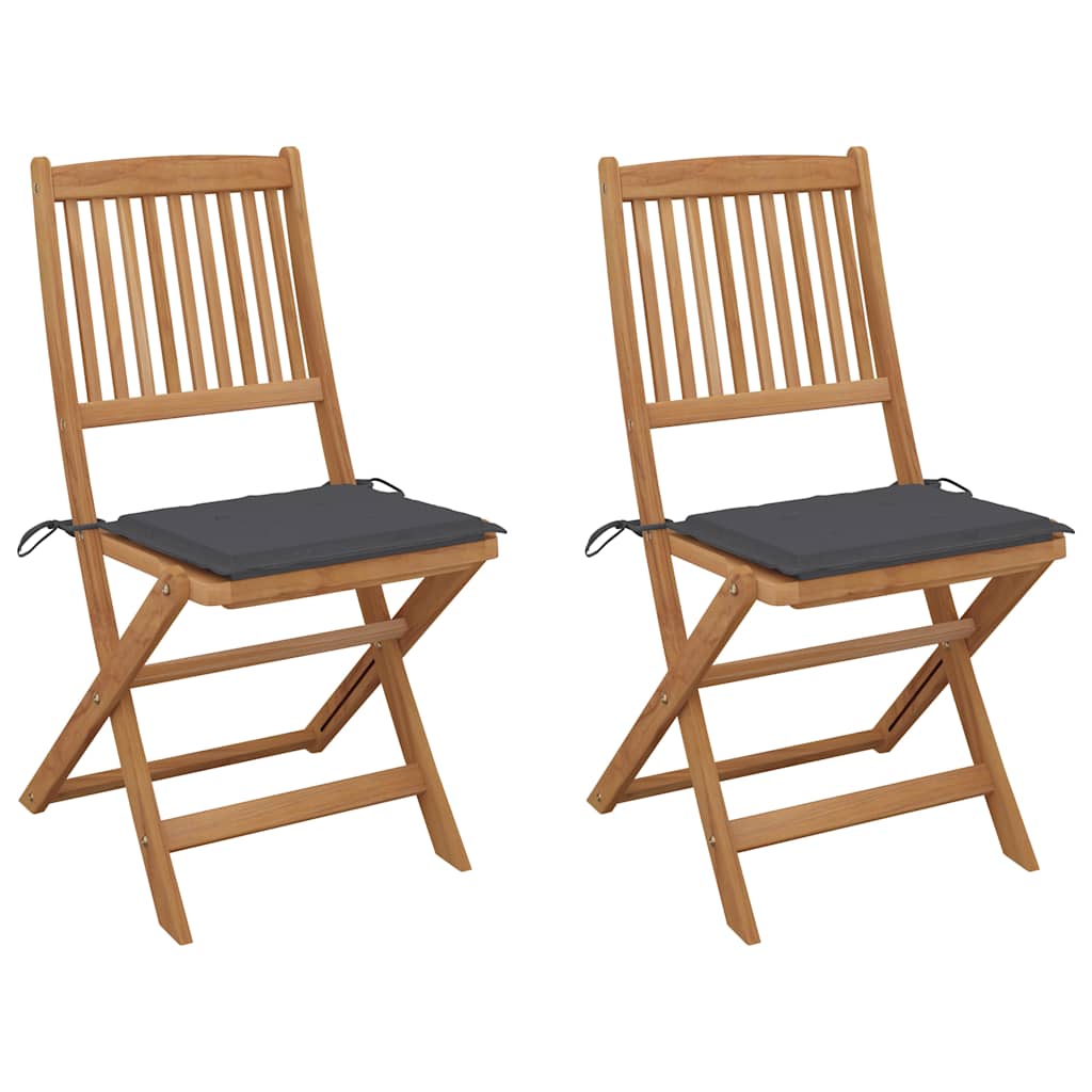 Folding Garden Chairs 2 Pcs With Cushions Solid Wood Acacia
